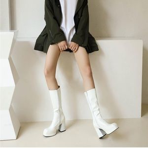 Chunky Block High Heel Boots Zipper Cosplay  Gogo Boots
